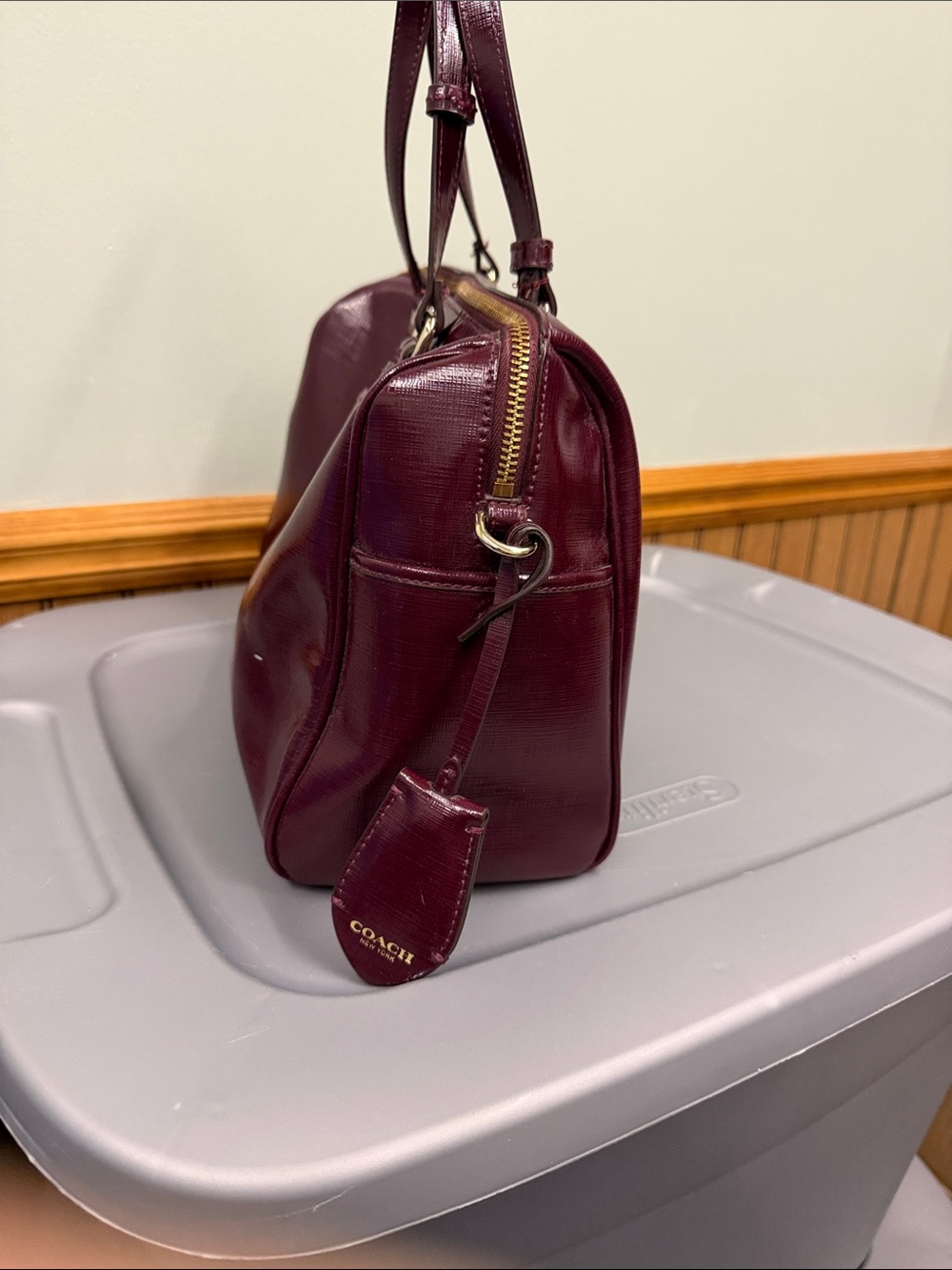 Coach Plum Peyton Patent Leather Satchel with Gold Hardware - Picture 8 of 15